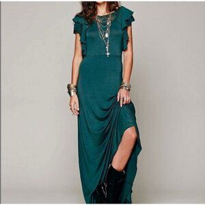 Free People Green Film Noir Ruffle Lace Maxi Dress Women’s S Read